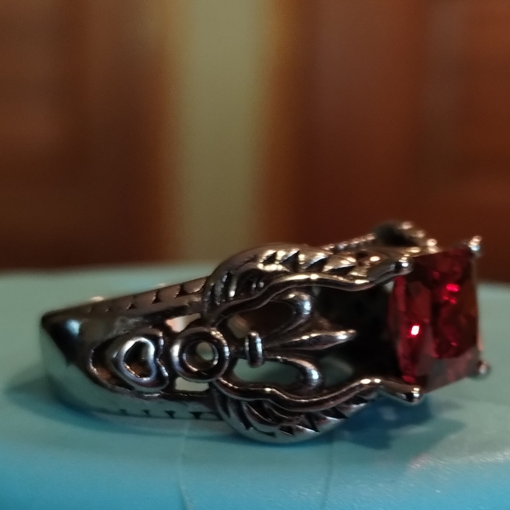 Gothic Red Ruby Cz Ring Size 8 - image 3